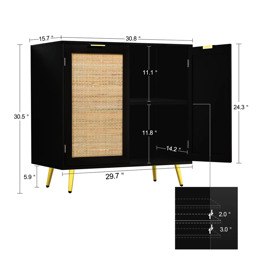 Black 2 Rattan Door Accent Cabinet S960066