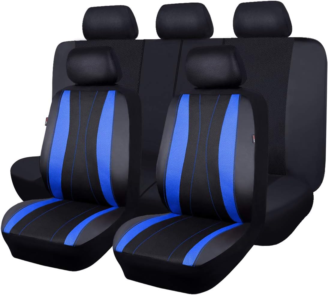 Faux Leather Air Mesh Breathable Car Seat Covers Full Set H78132