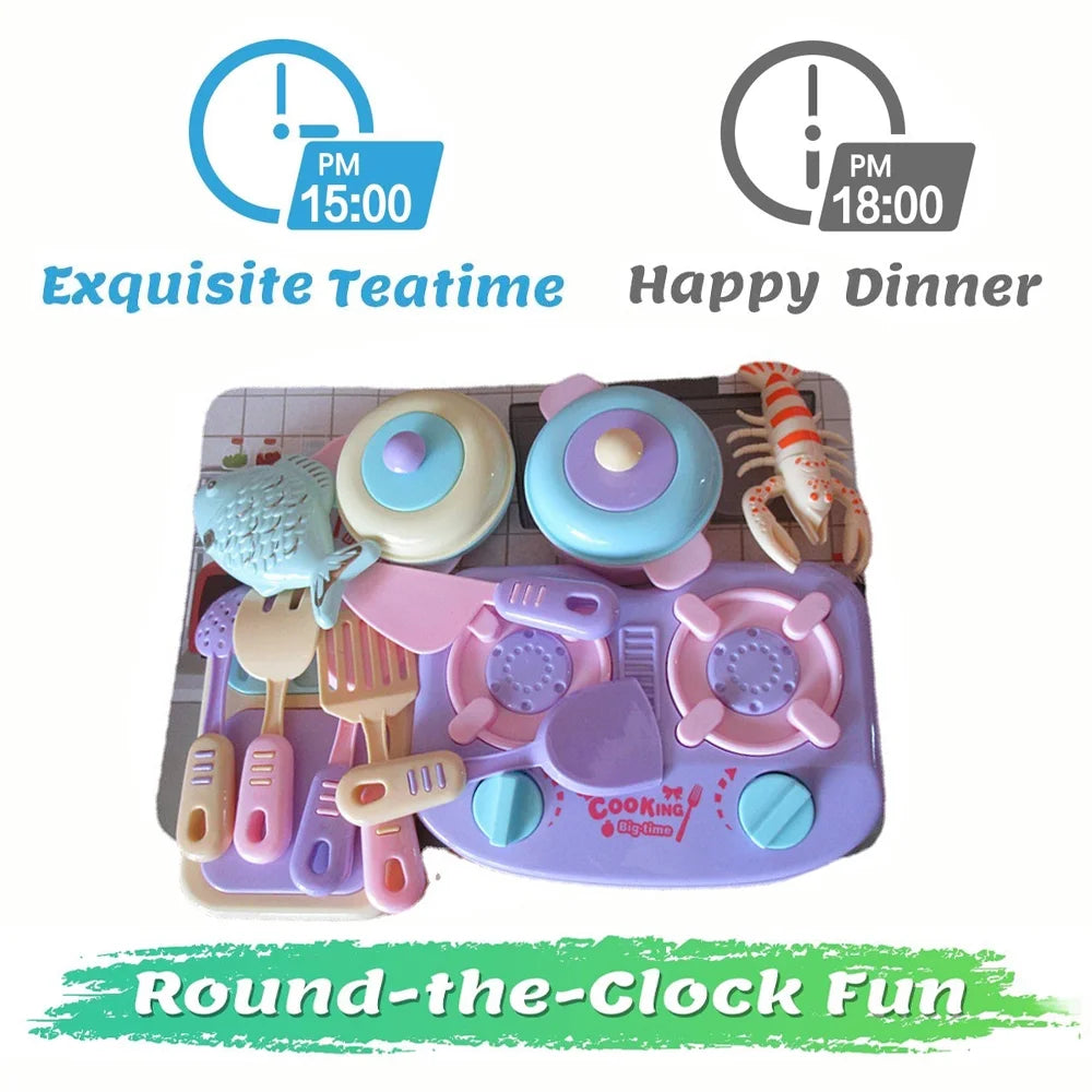 13Pcs Pretend Cooking Playset with Pot, Pan, Cooking Utensils and Play Food L309022
