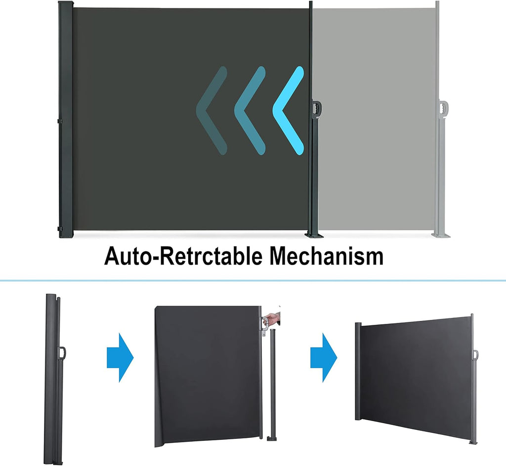 145" x 72" Retractable Side Awning, Waterproof & UV-Resistant Folding Privacy Screen Room Divider I7673