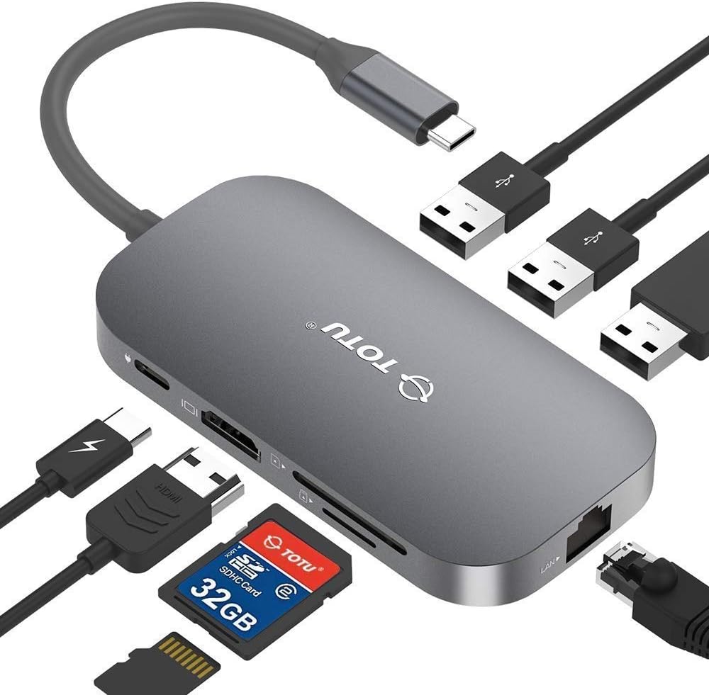 USB C Hub 9-in-1 with Ethernet Port, 4K HDMI, 2 USB 3.0 Ports, SD/TF Card Reader, Power Delivery Q802