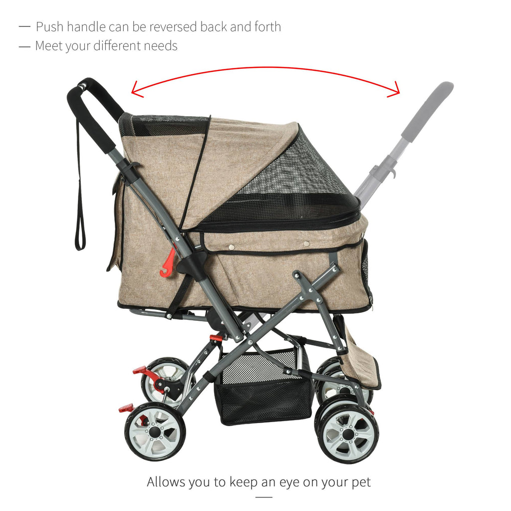 Foldable Pet Stroller with Reversible Handle Basket Storage Bag 3-Stage Canopy Zippered Mesh L388
