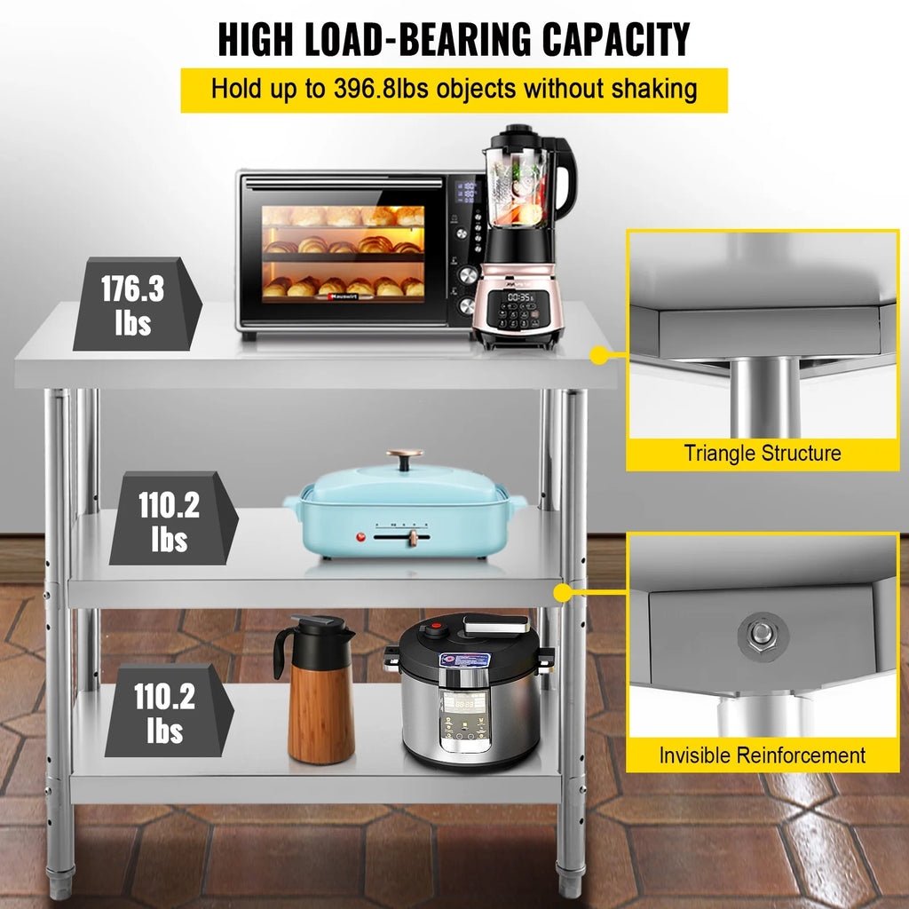 Stainless Steel Table with 2 Adjustable Undershelf U427