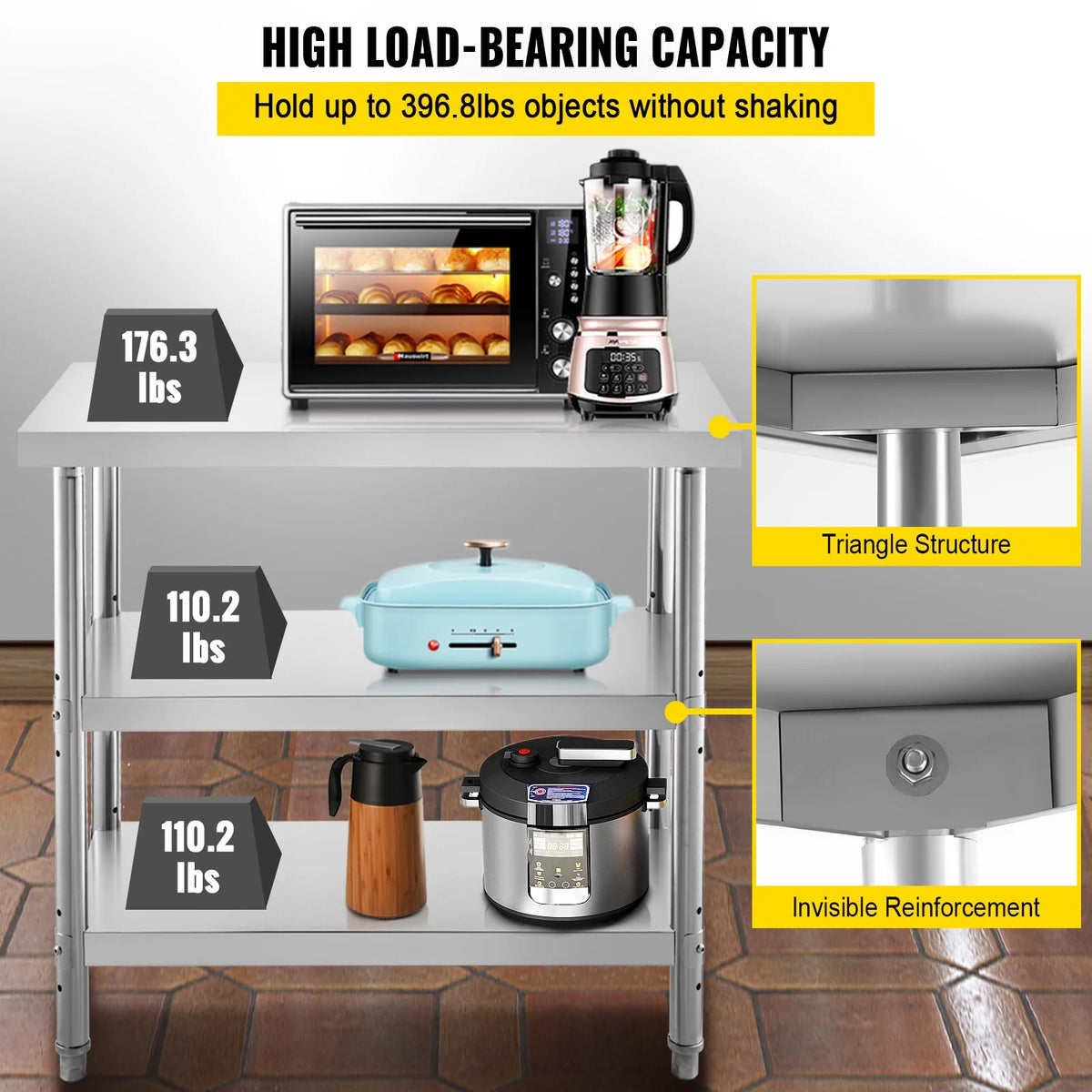 Stainless Steel Table with 2 Adjustable Undershelf U427