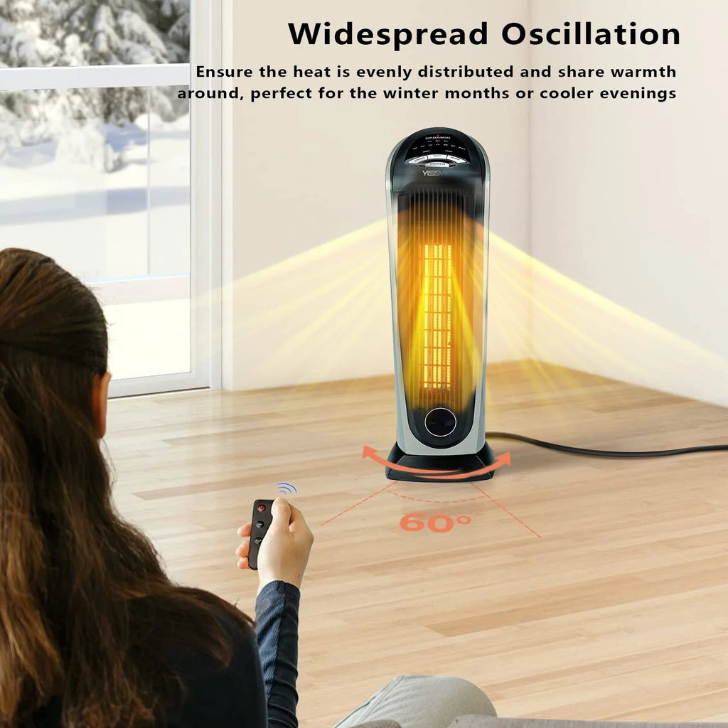 Oscillating Tower Space Heater with Adjustable Thermostat Timer & Remote Control, 22.5 Inches 1500W Grey/Black A76373