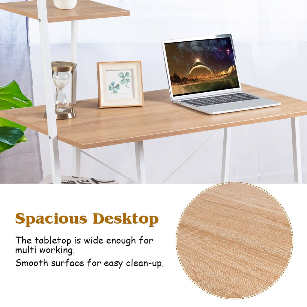 Natural Computer Desk with Shelves P7606