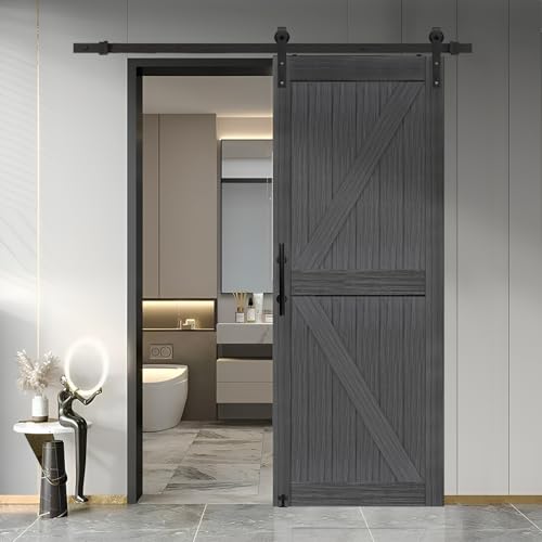 20 in x 84 in Elephant Gray Solid Wood Barn Door with Sliding Door Hardware Kit J2855