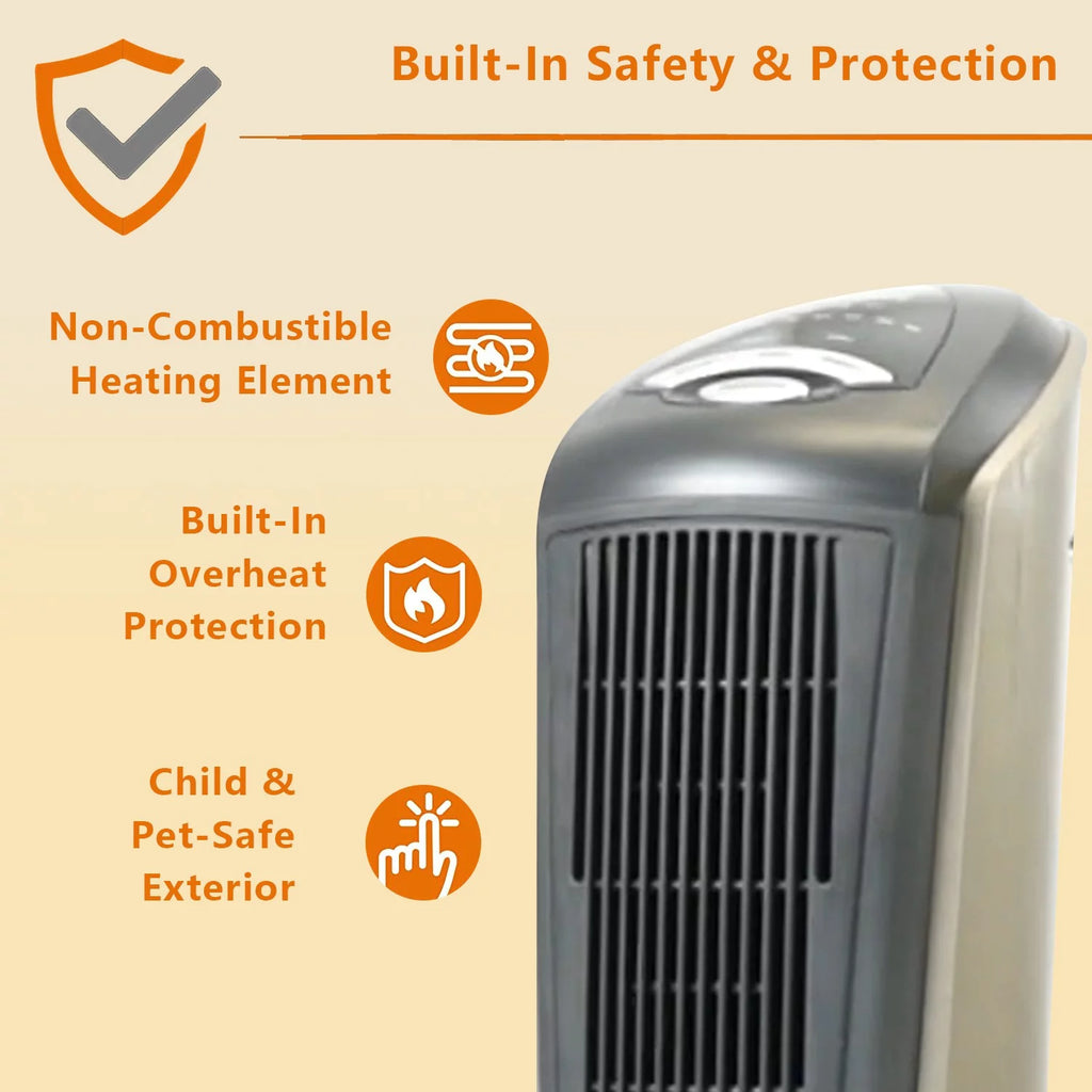 Oscillating Tower Space Heater with Adjustable Thermostat Timer & Remote Control, 22.5 Inches 1500W Grey/Black A76373