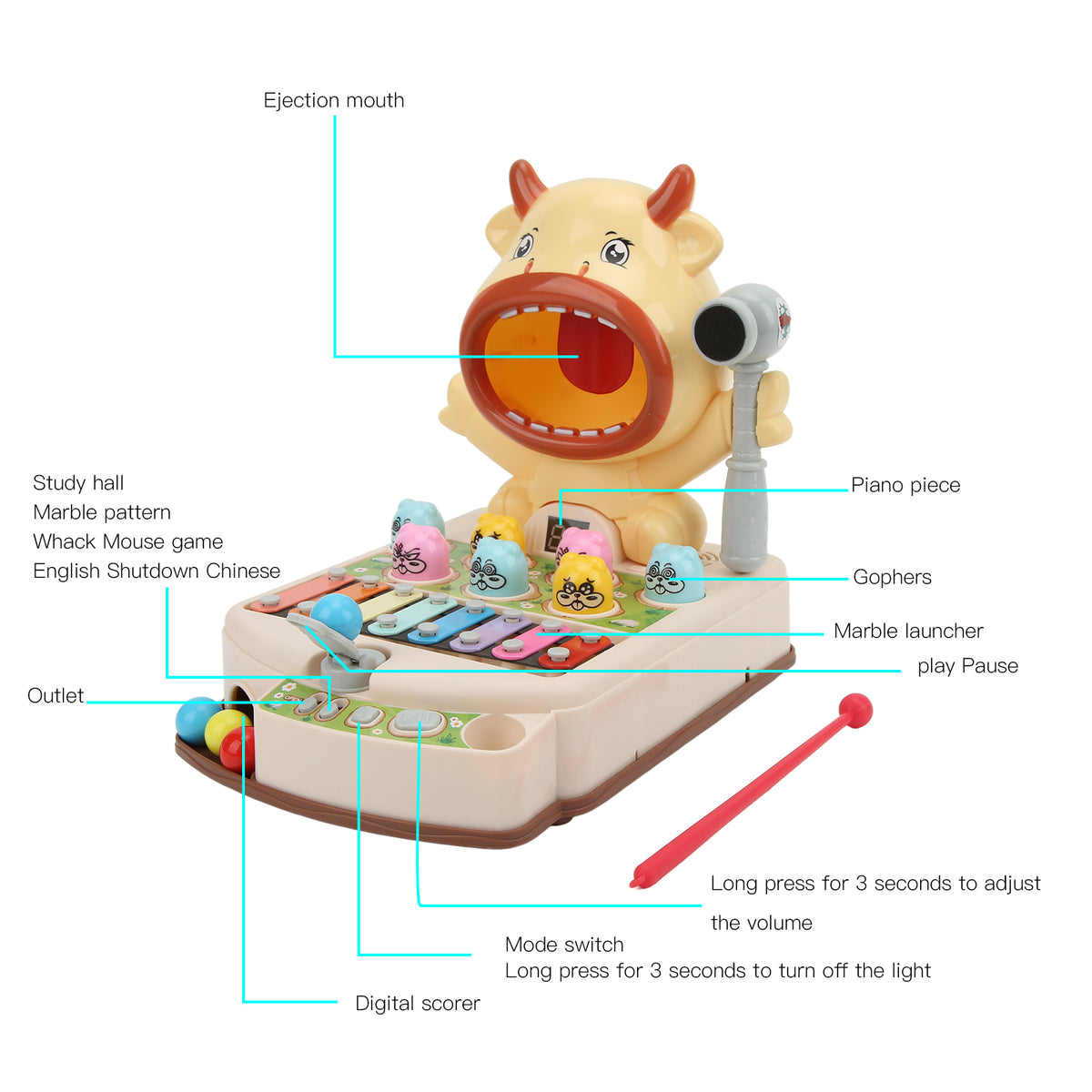 Whack Mouse Game Early Education Toy for Kids Over 3 Years Old V744256