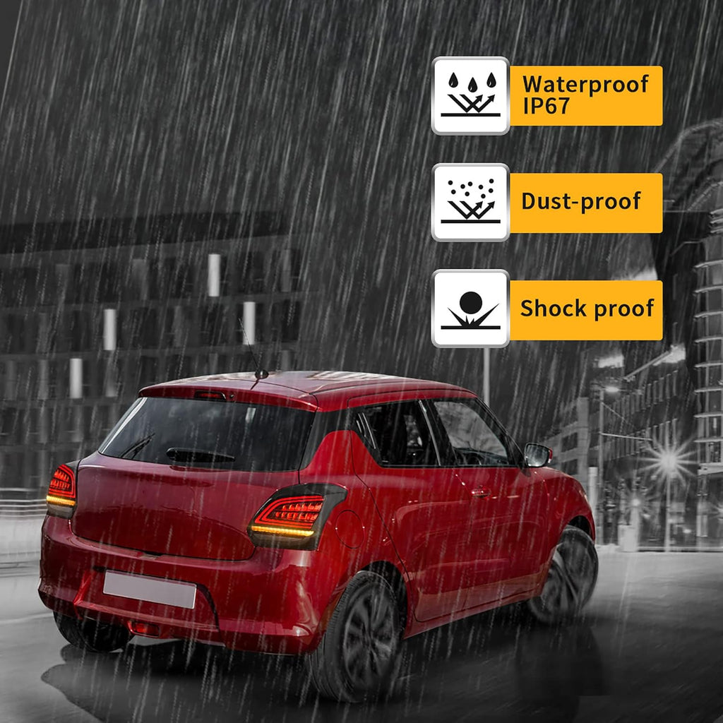 LED Tail Lights for Suzuki Swift 2017-2019, Amber Sequential Turn Signal, Dark Clear K721