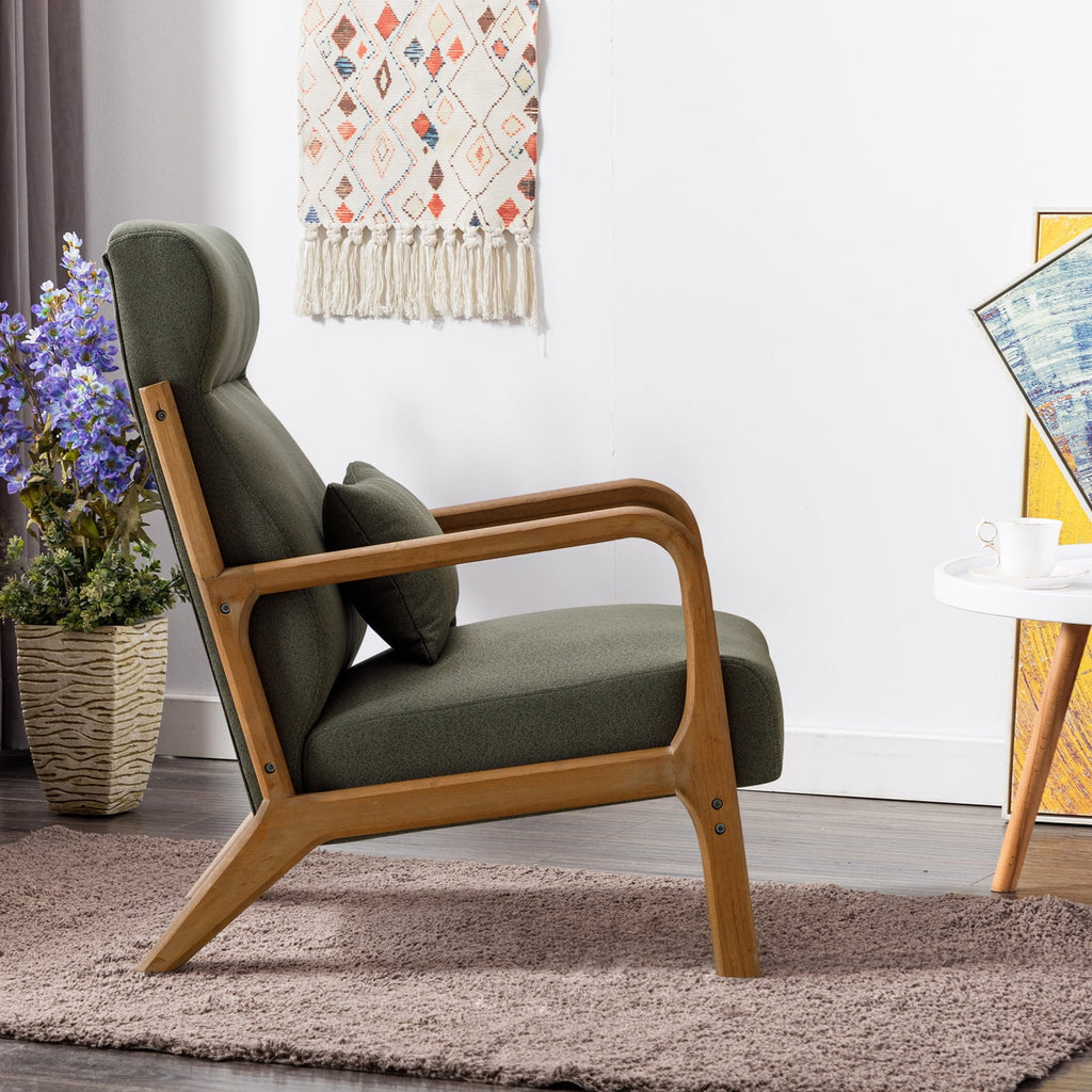 Mid-Century Modern Green Upholstered Accent Chair with Pillow Y916