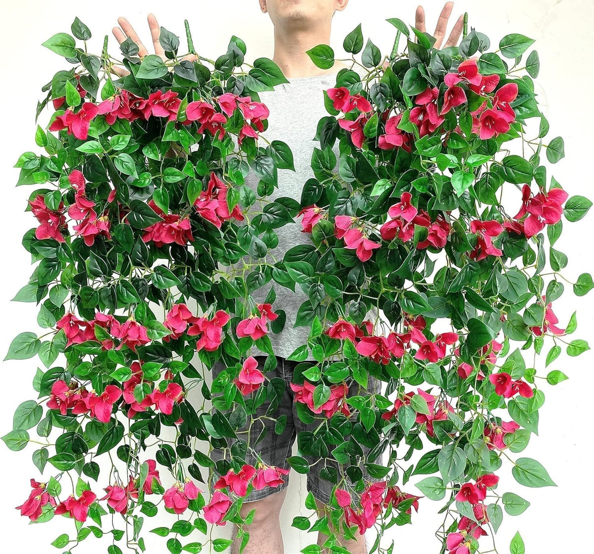 Pack of 4 Artificial Hanging Bougainvillea Silk Plastic Flower Vines Faux Plant (Fuchsia) I792057