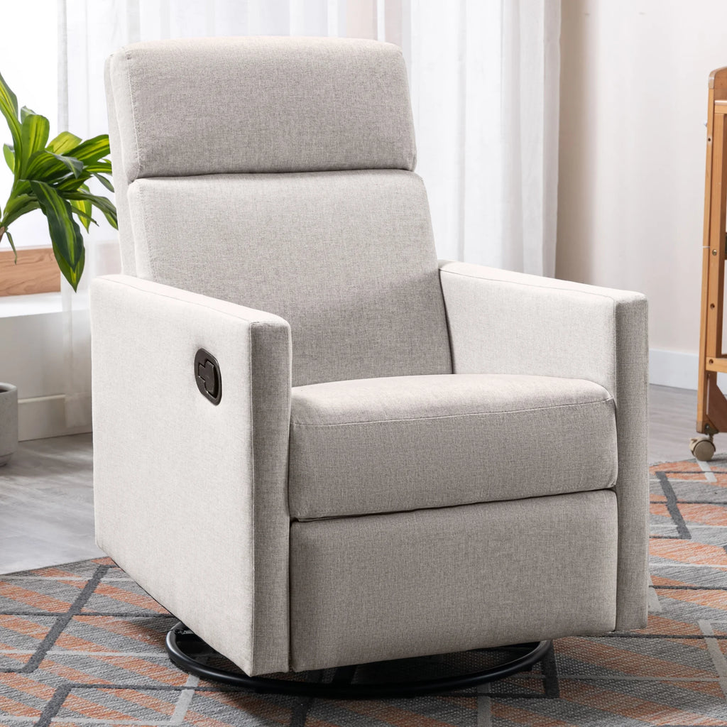 Tan Upholstered Fabric Swivel Rocker Recliner Chair K231455