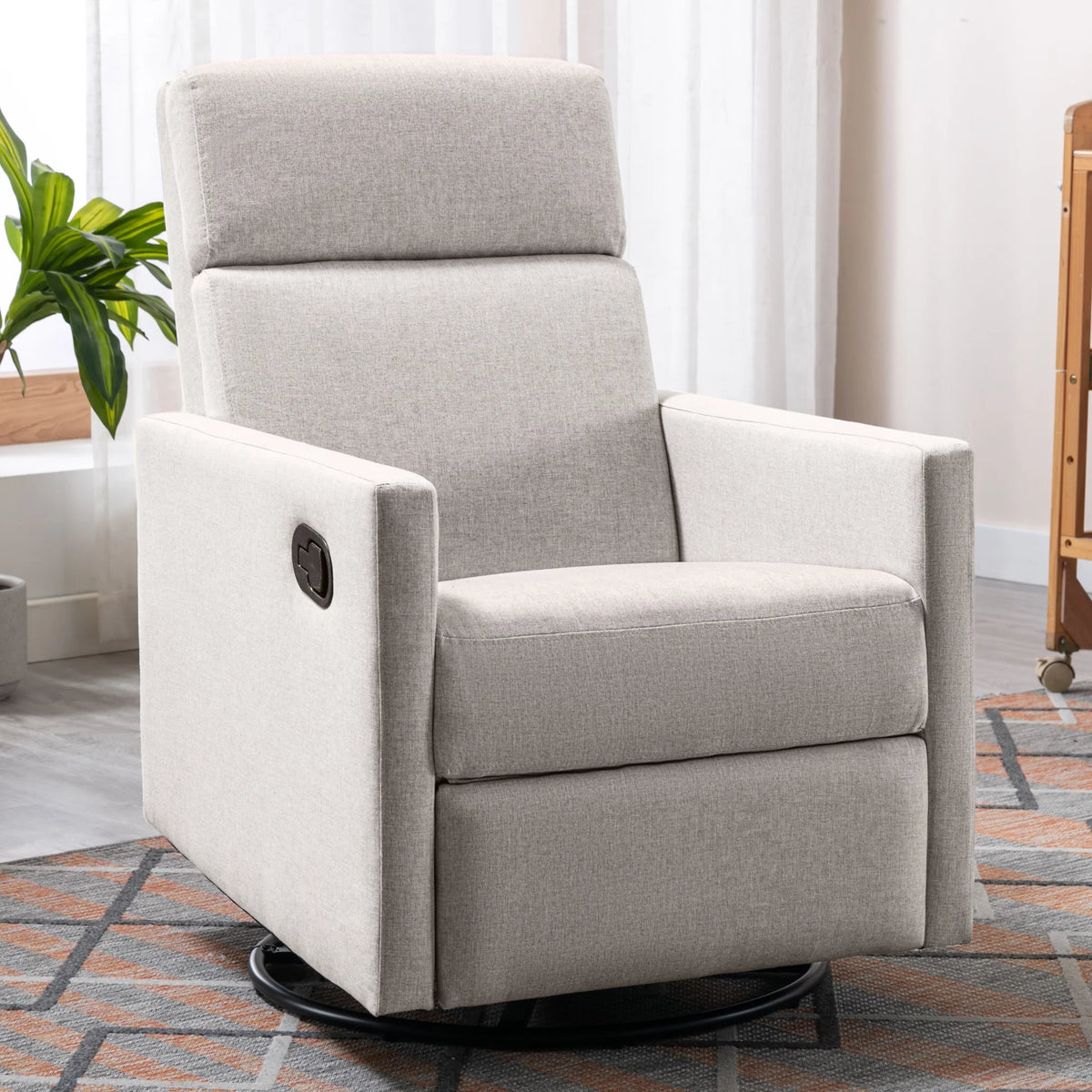 Tan Upholstered Fabric Swivel Rocker Recliner Chair K231455