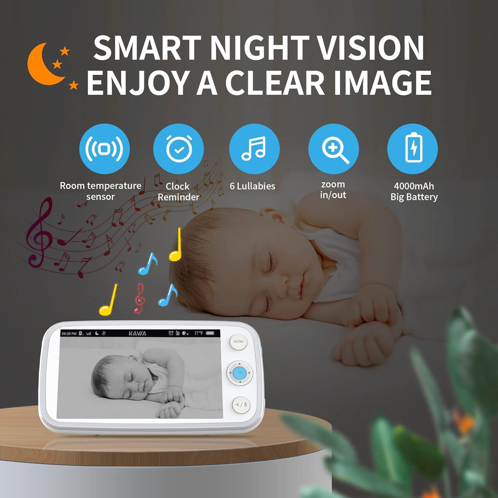 Baby Monitor with Camera and Audio, 720P HD Display, Night Vision, 2-Way Audio M7401