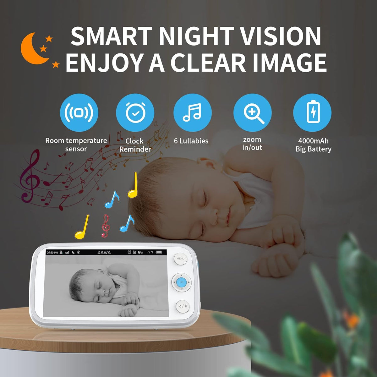 Baby Monitor with Camera and Audio, 720P HD Display, Night Vision, 2-Way Audio M7401
