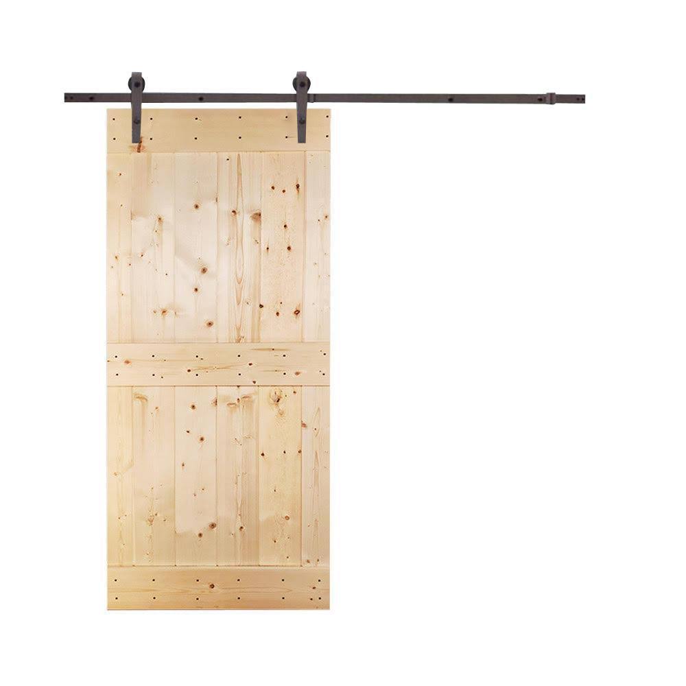 Unfinished 2 Panel Wood Barn Door with Sliding Hardware J358