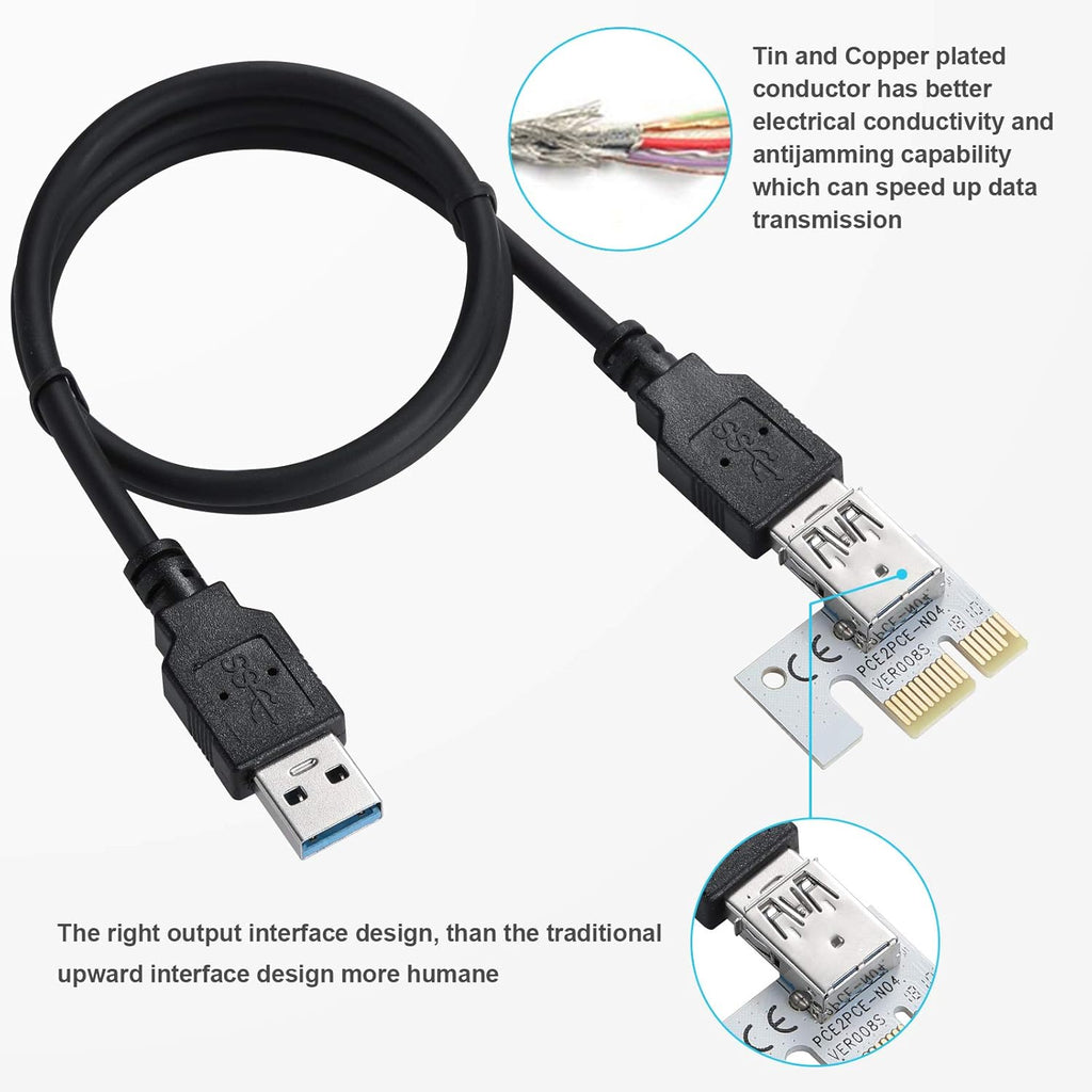 PCI-E 1X to 16X Riser Card with 24in USB 3.0 Extension Cable S876444