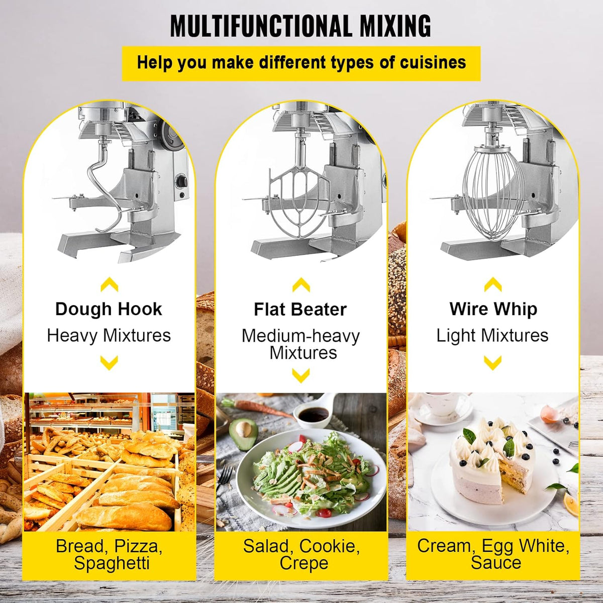 Commercial Food Mixer 10Qt Stainless Steel Bowl 450W 3 Speeds T198