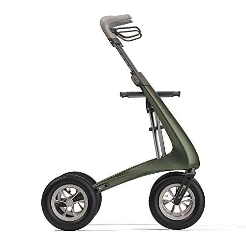 Carbon Overland All Terrain rollator with Big Pneumatic Wheels Foldable with seat Defender Green M7235