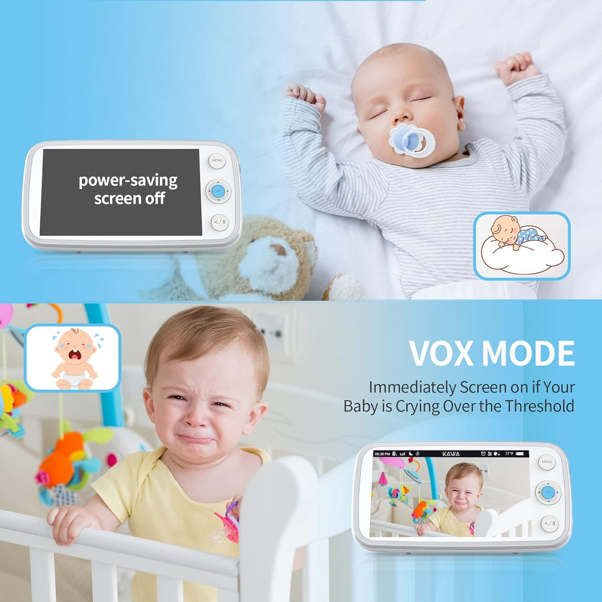 Baby Monitor with Camera and Audio, 720P HD Display, Night Vision, 2-Way Audio M7401