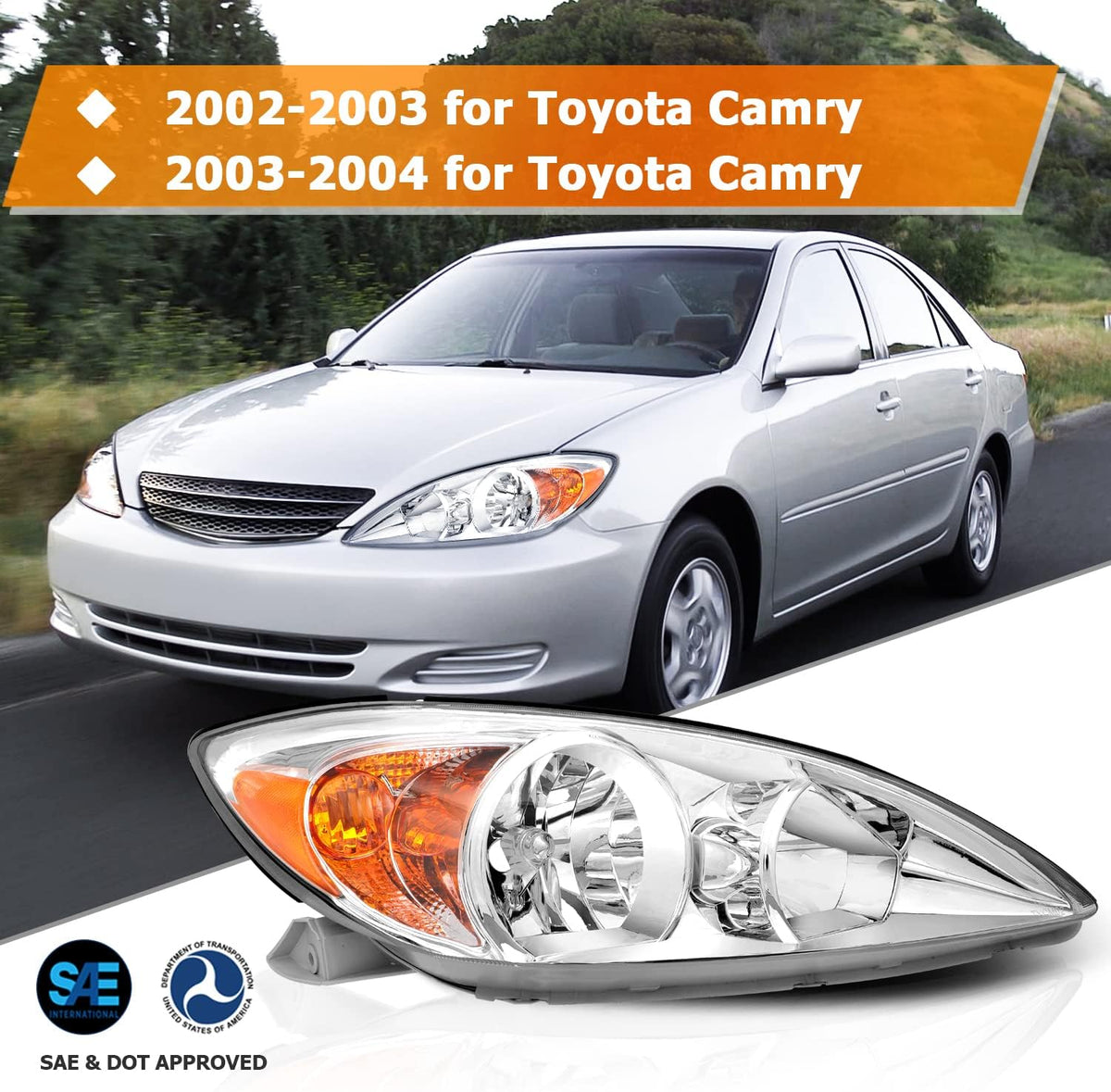 Chrome Housing Amber Reflector Clear Lens Headlight Assembly Y357269
