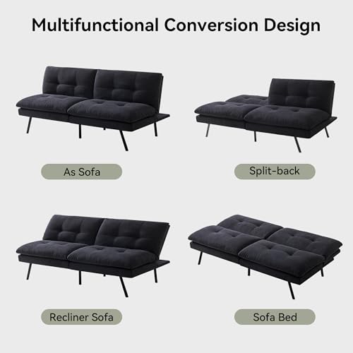 Vintage Brown Faux Leather Convertible Futon Sofa Bed Y503