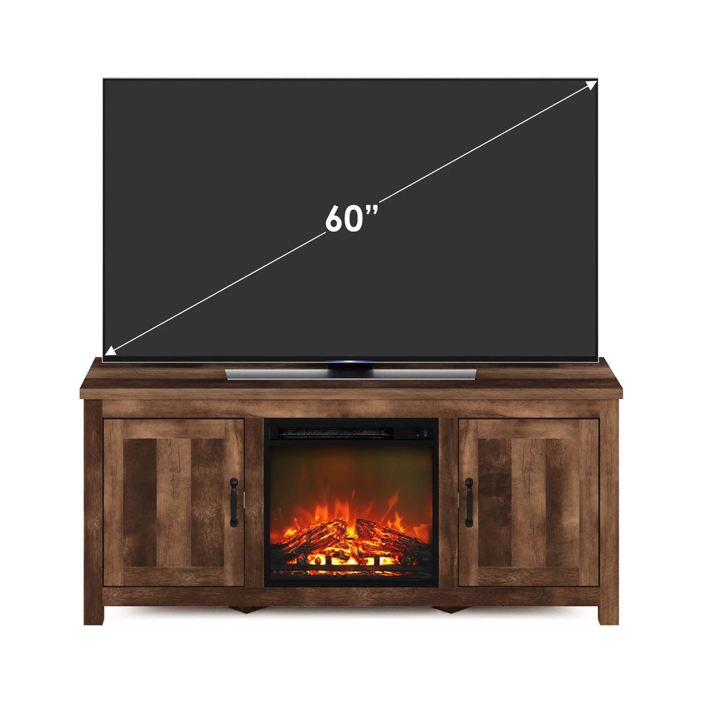 Farmhouse Barn Door Fireplace TV Stand with Storage Cabinet for TV up to 60 Inch, Rustic Brown P120963