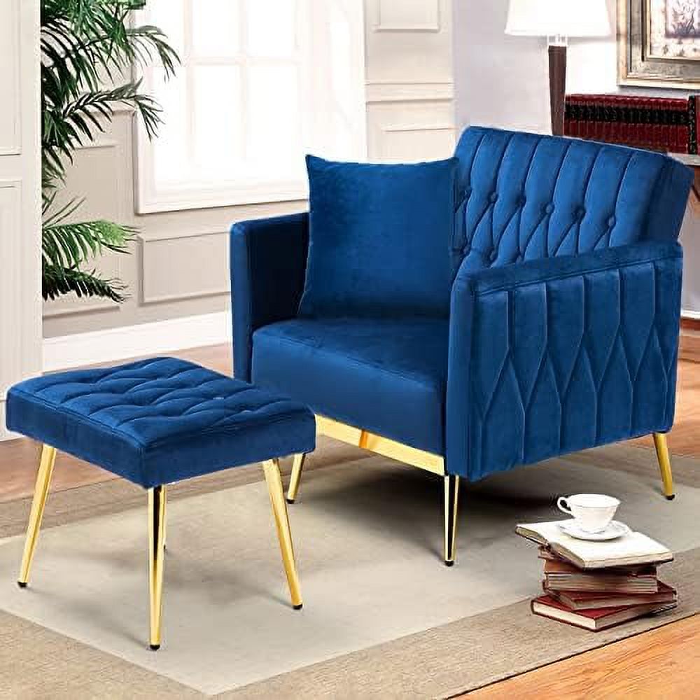 Grey Velvet Accent Chair with Ottoman and Pillow H236