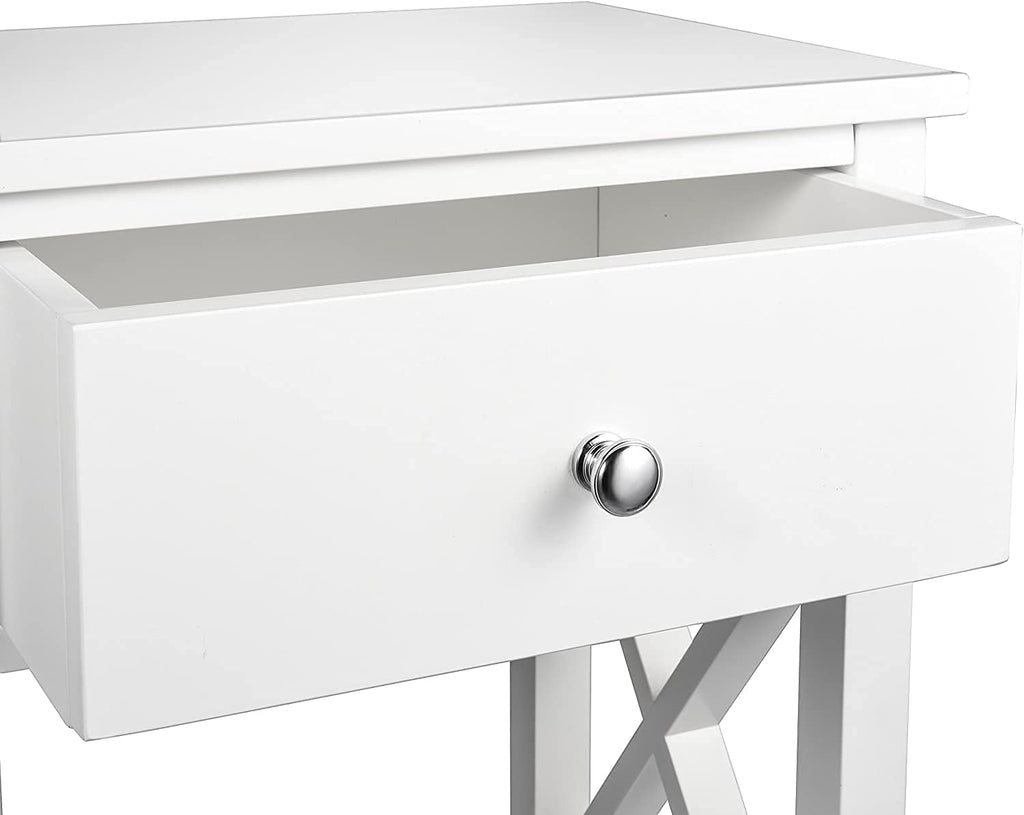 2 Pcs White Wooden Side End Table Night Stand with Bin Drawer P690