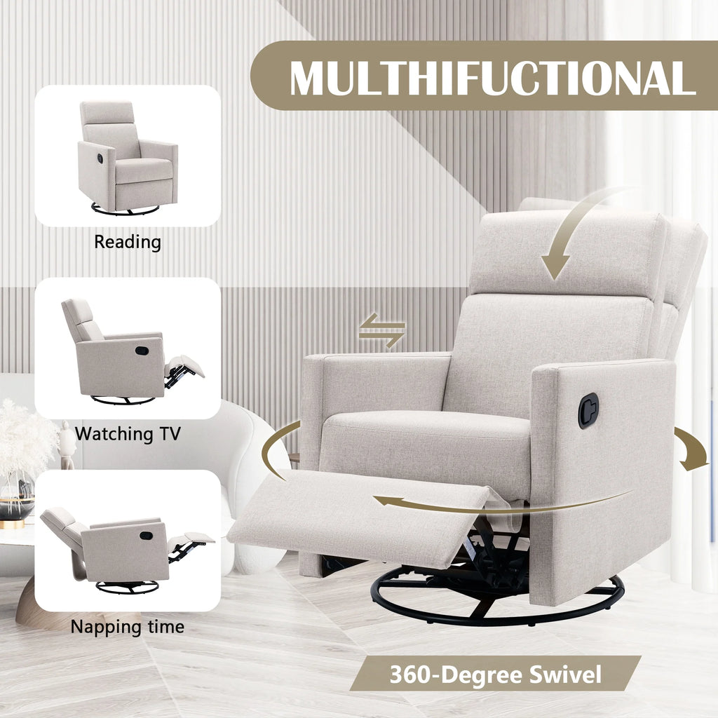 Tan Upholstered Fabric Swivel Rocker Recliner Chair K231455