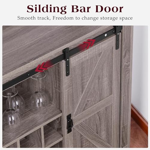 Grey Coffee Bar Cabinet with Sliding Barn Door and Adjustable Shelves Z9926