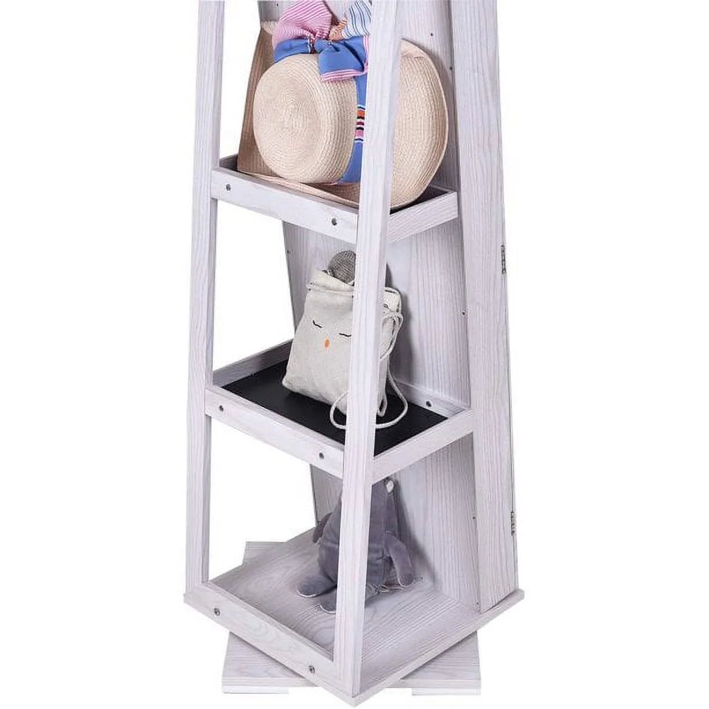 White Rotatable Jewelry Armoire with Full-length Mirror P355
