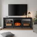 Black 70 inch Wood Fireplace TV Stand with 4 Storages H647