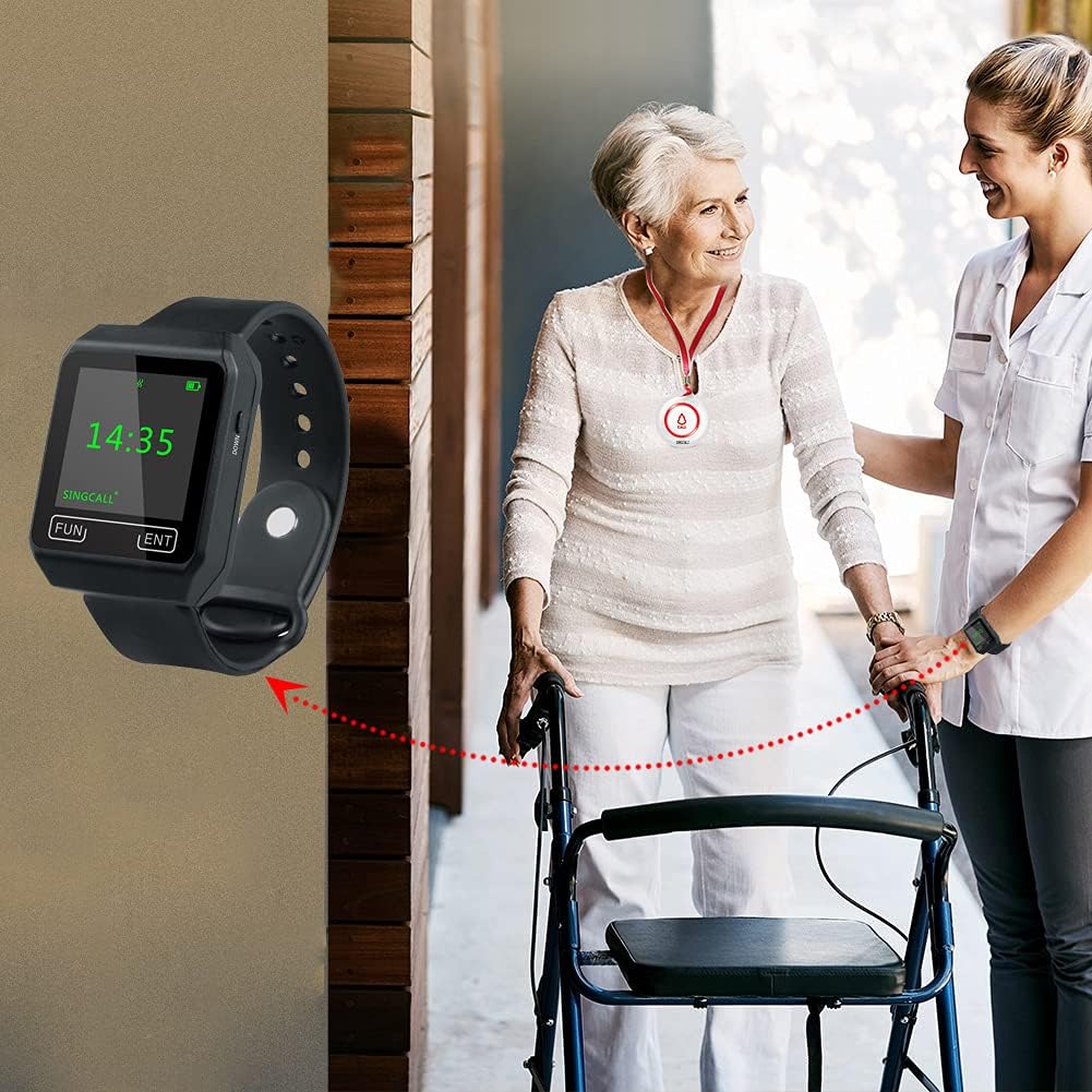 Wireless Caregiver Pager System with 1 Mobile Receiver 2 Call Buttons E5989