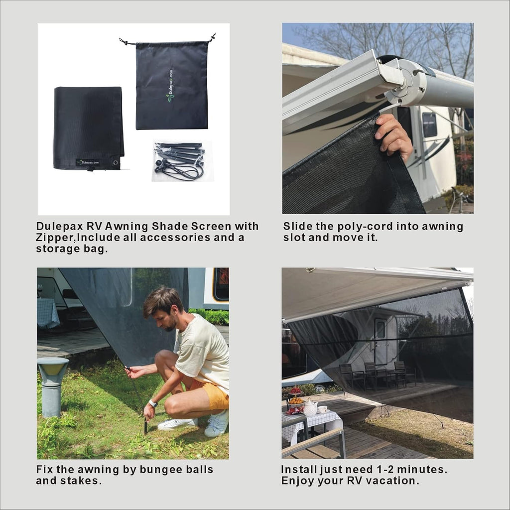 RV Awning Shade Screen with Zipper 8'X20'3'' Universal with Complete Kits N384