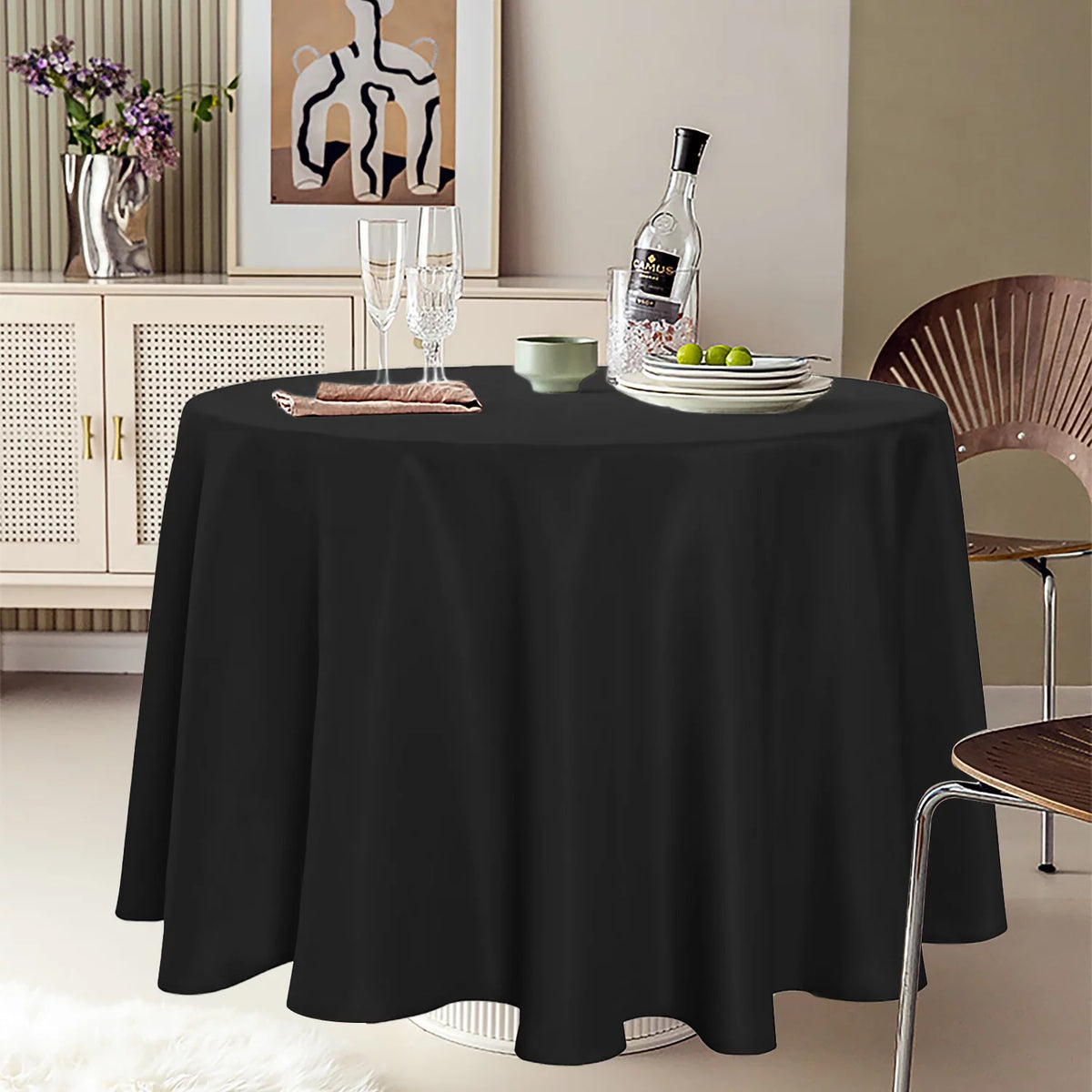 8 Pack Black 120 inch Round Polyester Table Cloth U8540