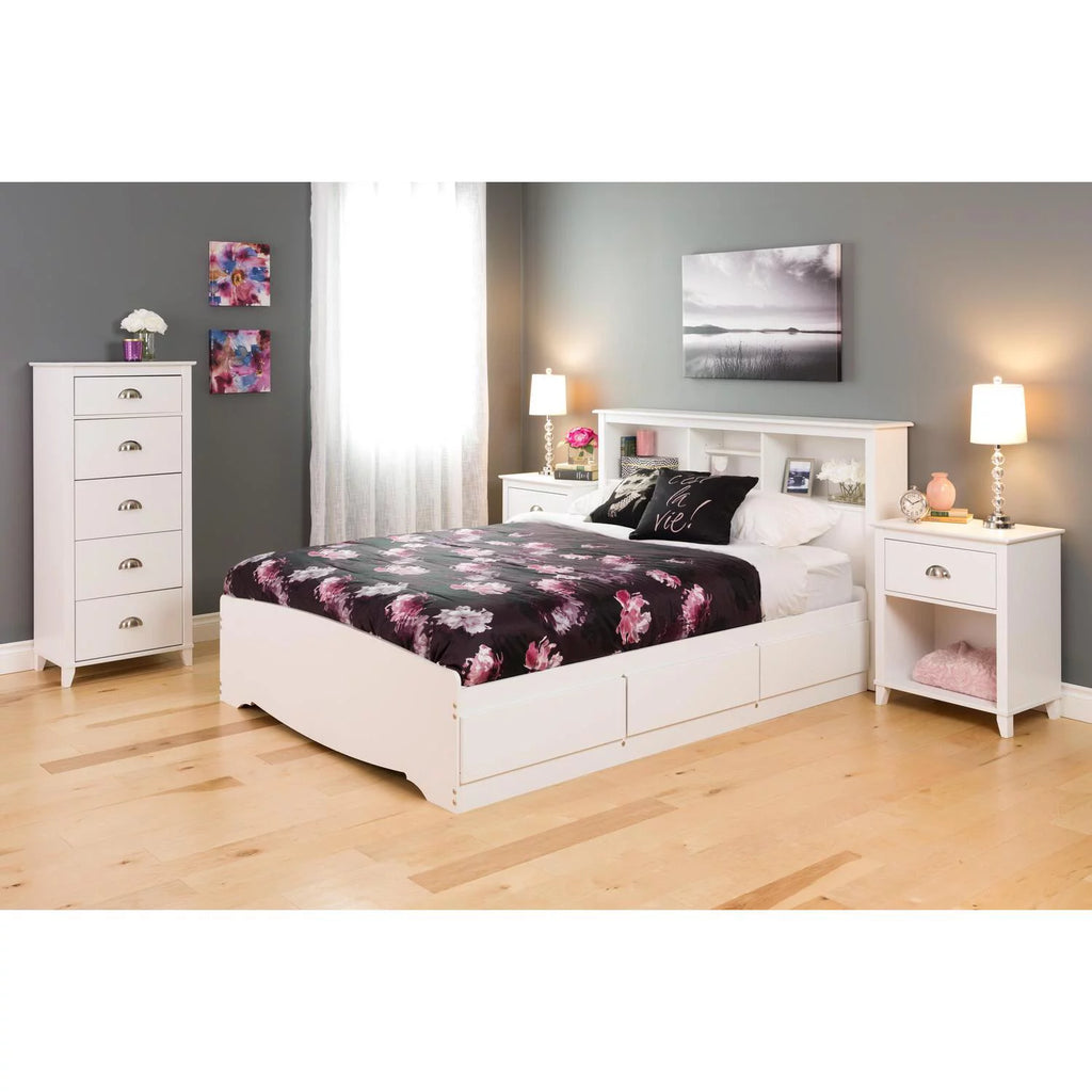 White 1 Drawer Tall Nightstand with Open Shelf O633774