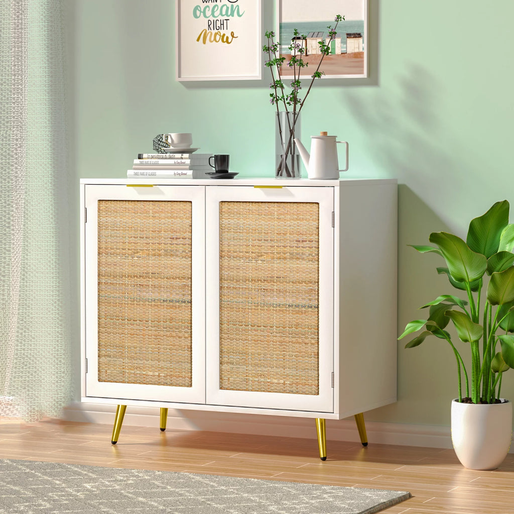 Black 2 Rattan Door Accent Cabinet S960066