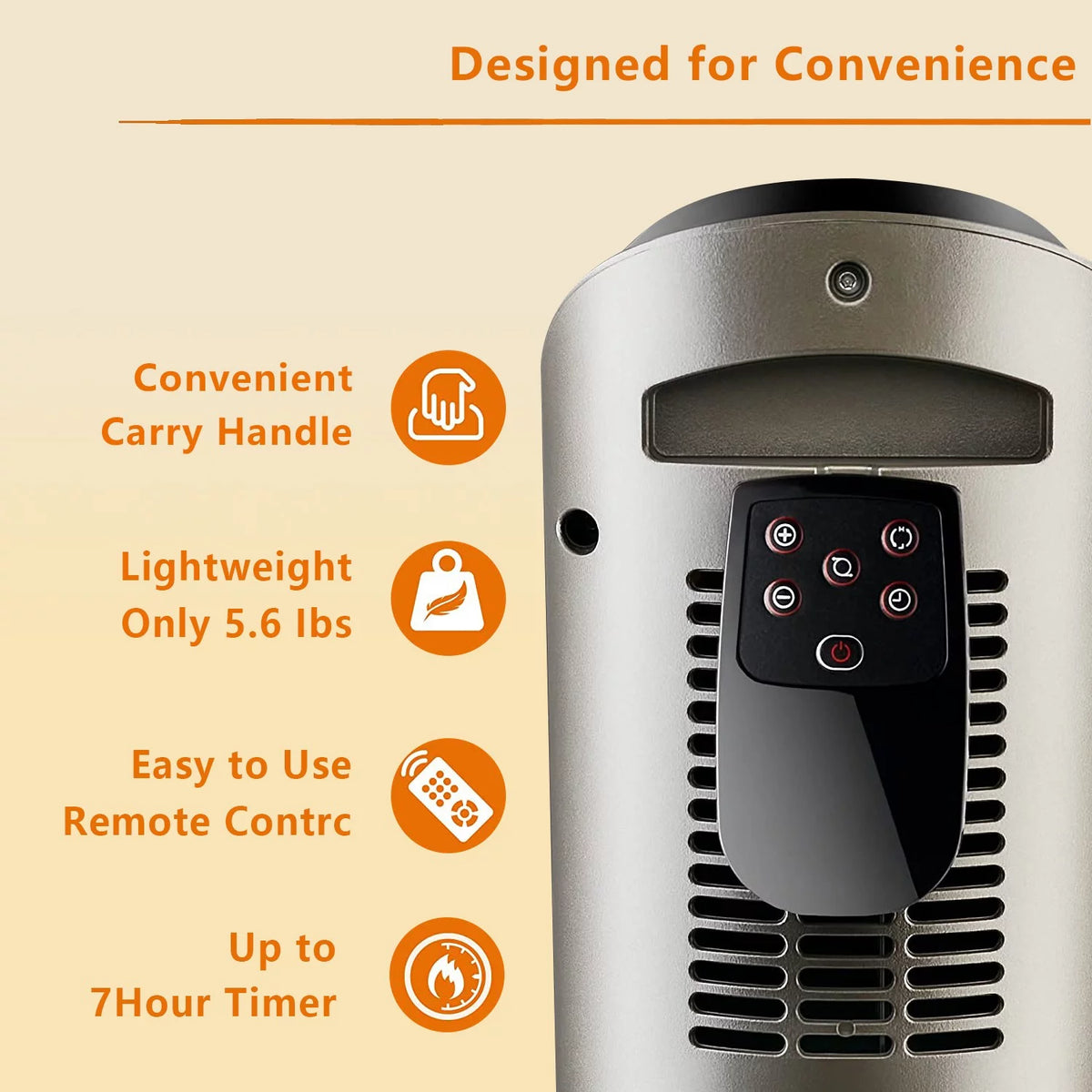 Oscillating Tower Space Heater with Adjustable Thermostat Timer & Remote Control, 22.5 Inches 1500W Grey/Black A76373