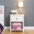 White 1 Drawer Tall Nightstand with Open Shelf O633774