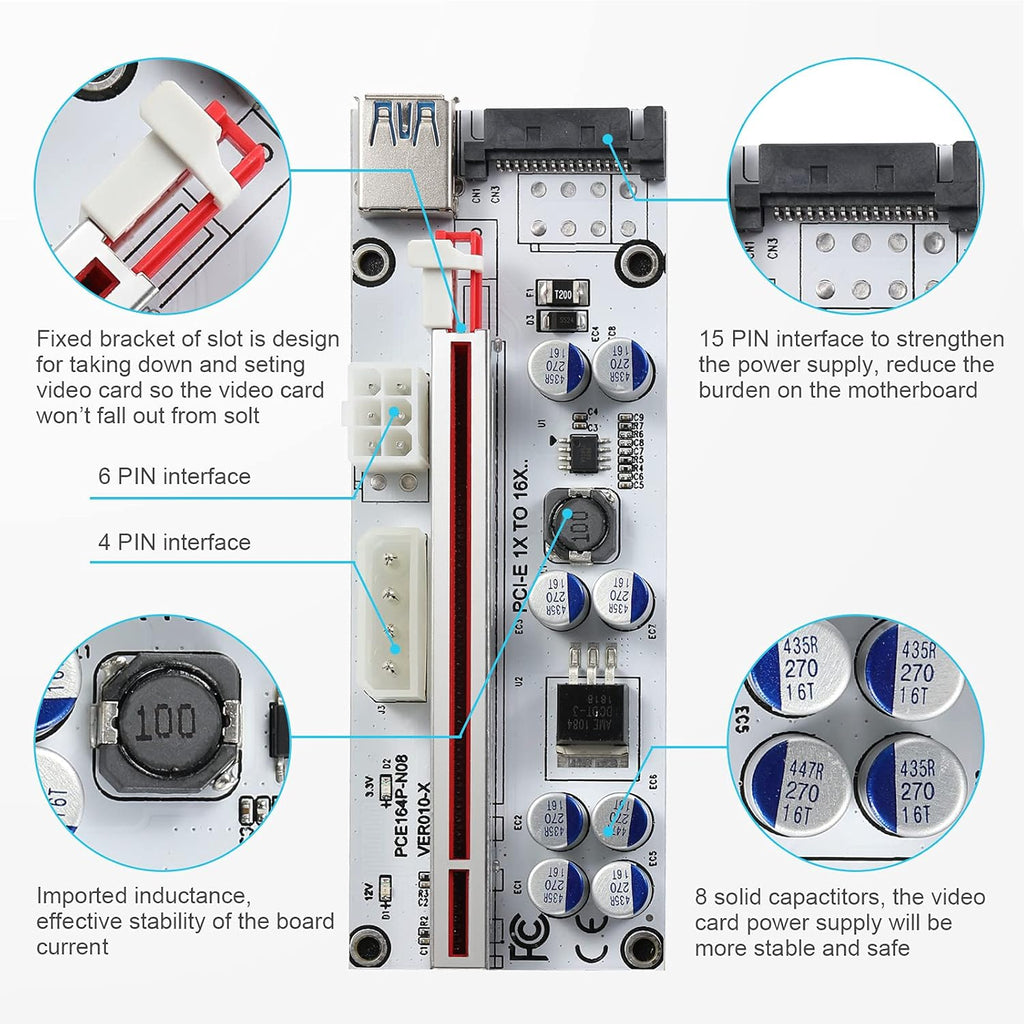 PCI-E 1X to 16X Riser Card with 24in USB 3.0 Extension Cable S876444