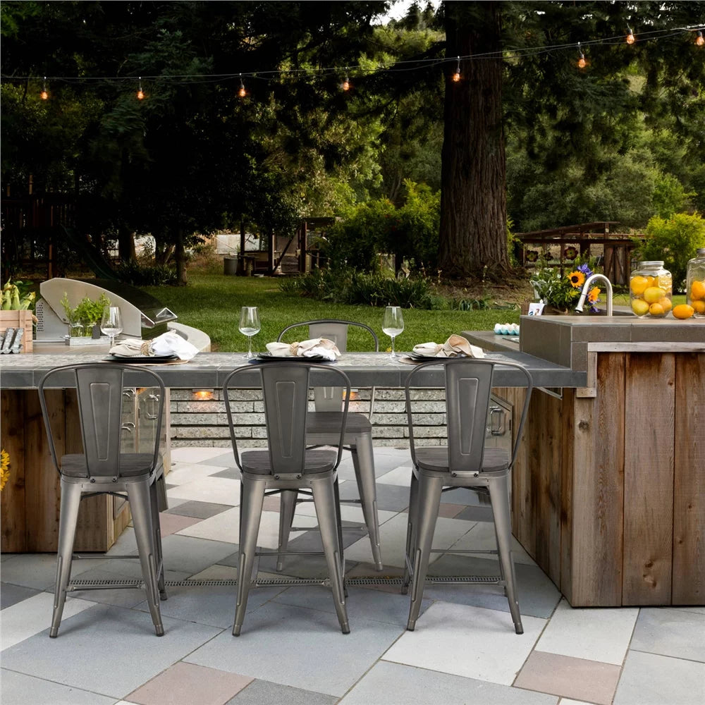 4pcs Industrial Metal Bar Stool with Solid Wood Seat V5266