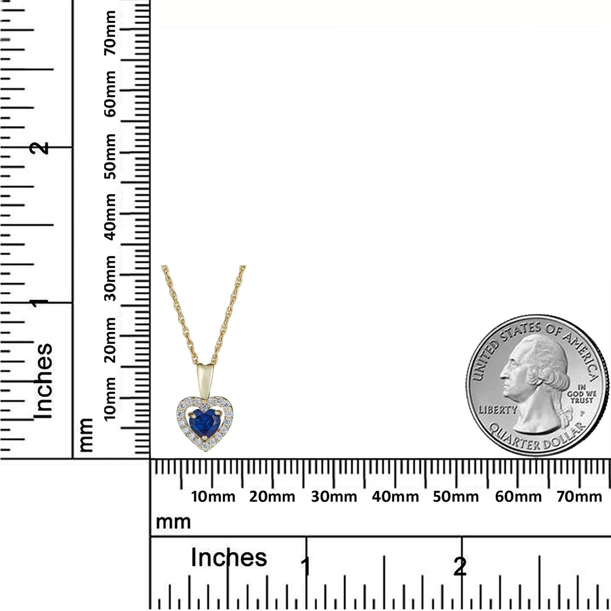 14K Yellow Gold Blue Sapphire CZ Heart Halo Pendant Necklace with 18" Chain C785