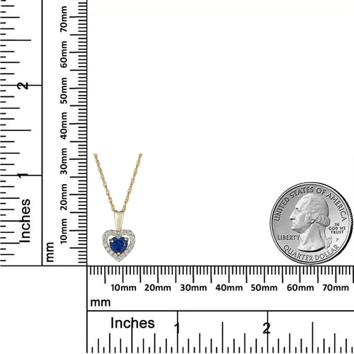 14K Yellow Gold Blue Sapphire CZ Heart Halo Pendant Necklace with 18" Chain C785
