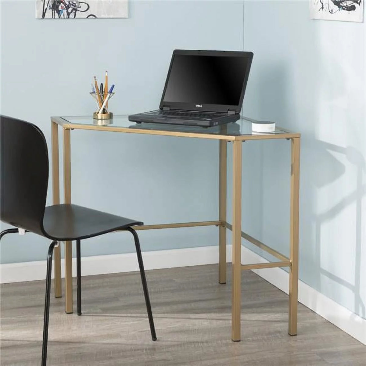 Soft Gold Metal & Glass Corner Desk G95107