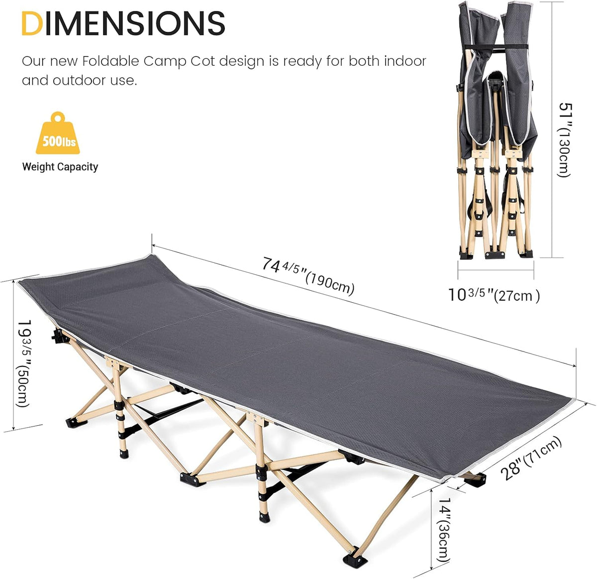 Folding Bed Camping Cot Grey J18606
