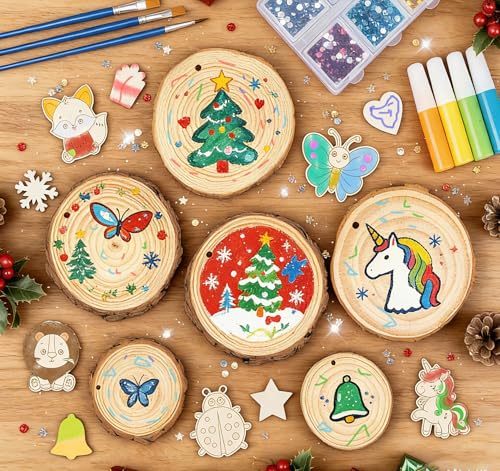 Unfinished Wooden Ornaments 30 Pcs N80975
