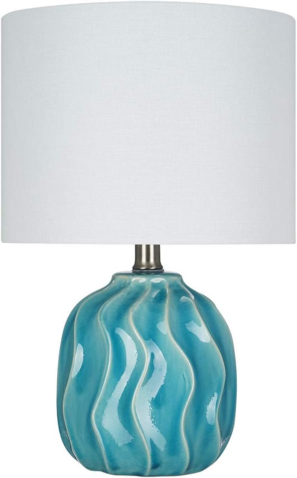 Small Textured Ceramic Accent Table Lamp with Linen Shade J9094