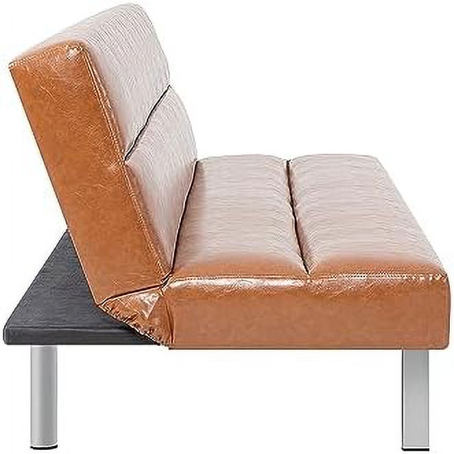 Caramel Leather Futon Sofa Bed I601464
